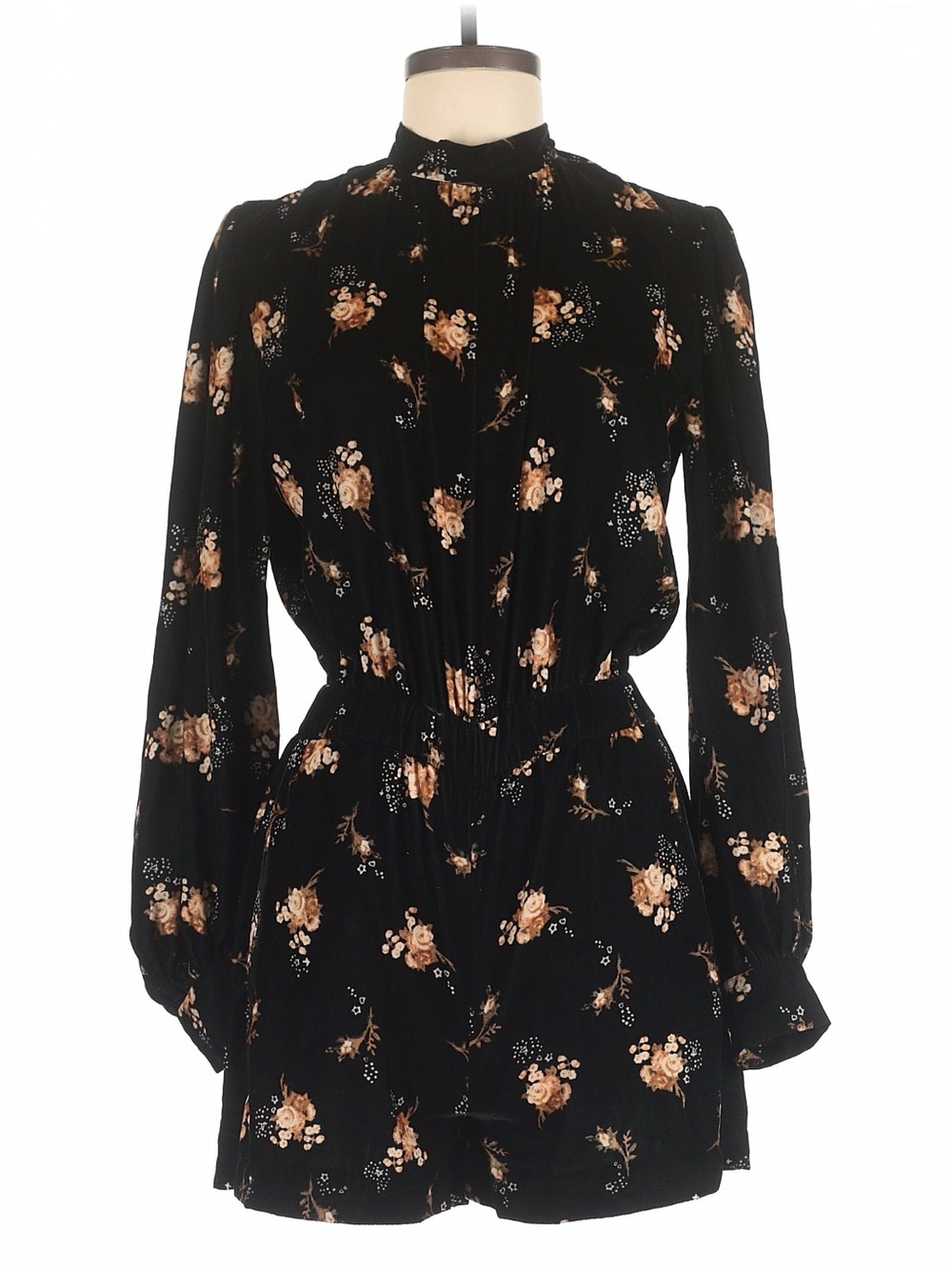 Maje Velvet Black Floral Long Sleeve Romper